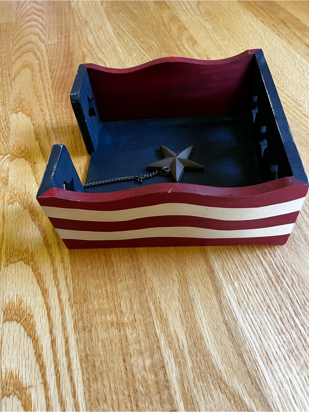 Russ Berrie Red, White, and Blue Wooden Napkin Holder with Star Charm Weight